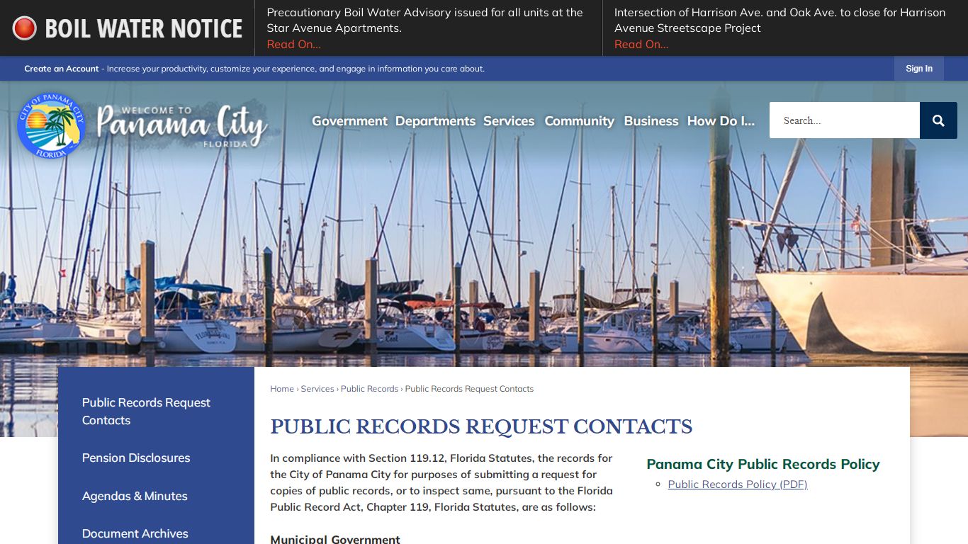 Public Records Request Contacts | Panama City, FL - Official Website